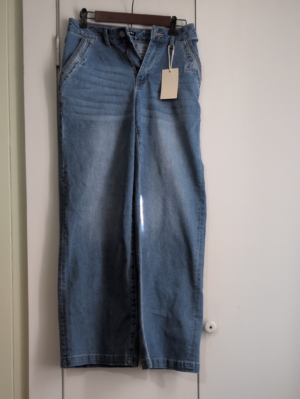 Relaxed Wide Leg Denim Pants in Light Blue